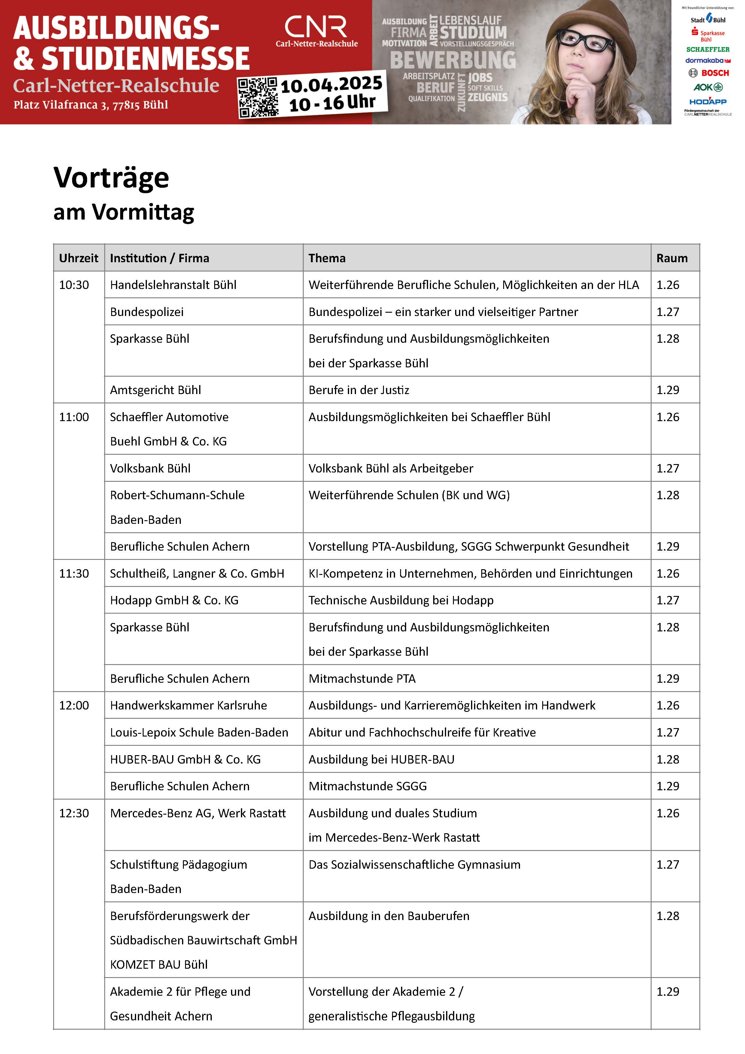 Vorträge auf der Ausbildungsmesse 2025 an der Carl-Netter-Realschule in Bühl Vorträge auf der Ausbildungsmesse 2025 an der Carl-Netter-Realschule in Bühl